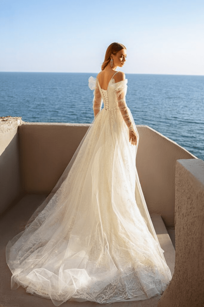 Sweetheart Neckline Wedding Dress with Sheer Sleeves - Lace Corset Back Wedding Dress - Sequin Ball Gown with Plus Size - WonderlandByLilian