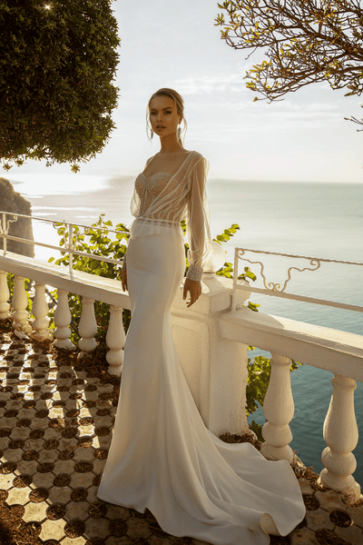 Sweetheart Neckline Wedding Dress - Fitted Mermaid Wedding Gown - Convertible Wedding Gown with Sheer Sleeves Plus Size - WonderlandByLilian