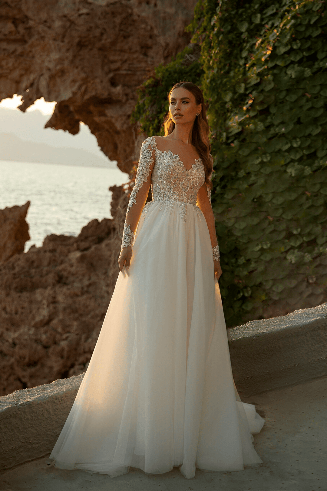 Sweetheart Neckline Wedding Dress with Long Sleeves - Long Sleeve Wedding Dress - Lace Bodice Wedding Gown Plus Size - WonderlandByLilian