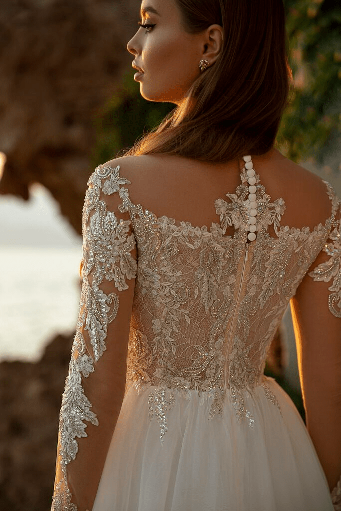 Sweetheart Neckline Wedding Dress with Long Sleeves - Long Sleeve Wedding Dress - Lace Bodice Wedding Gown Plus Size - WonderlandByLilian