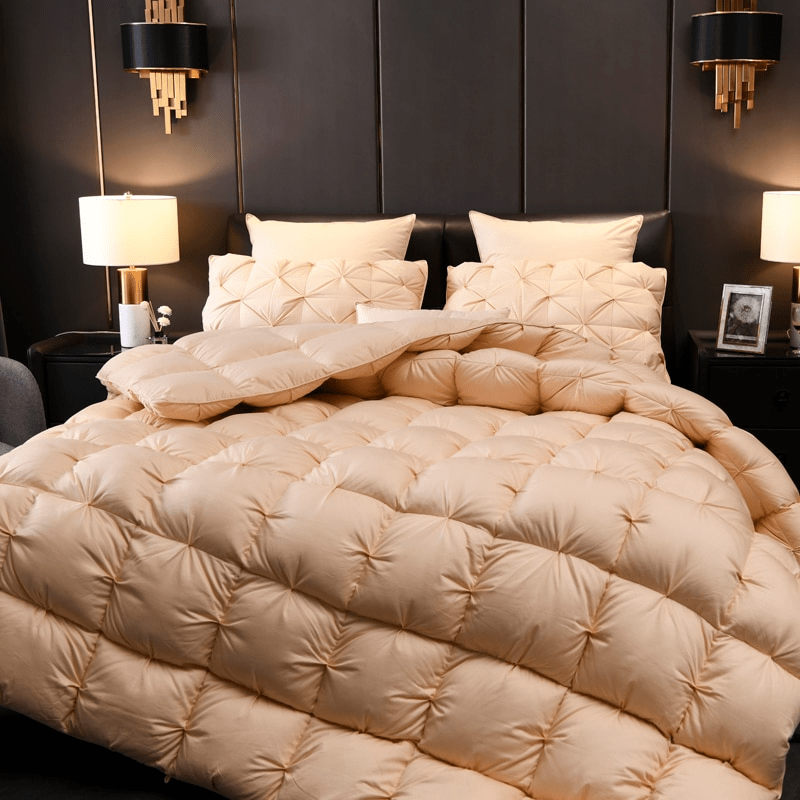 Tanya Beige Pinch Quilted Goose Down Comforter - WonderlandByLilian