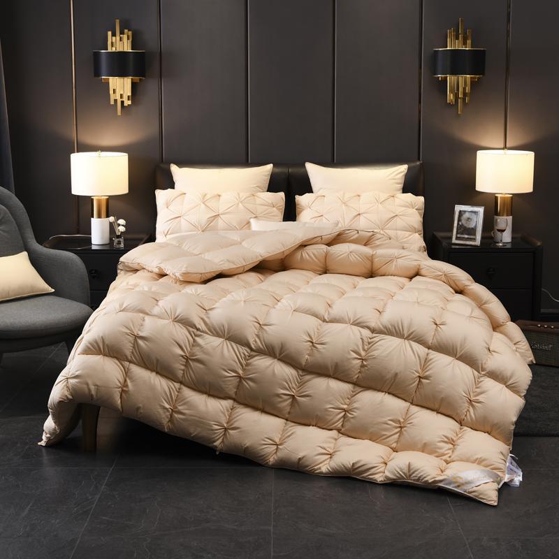 Tanya Beige Pinch Quilted Goose Down Comforter - WonderlandByLilian