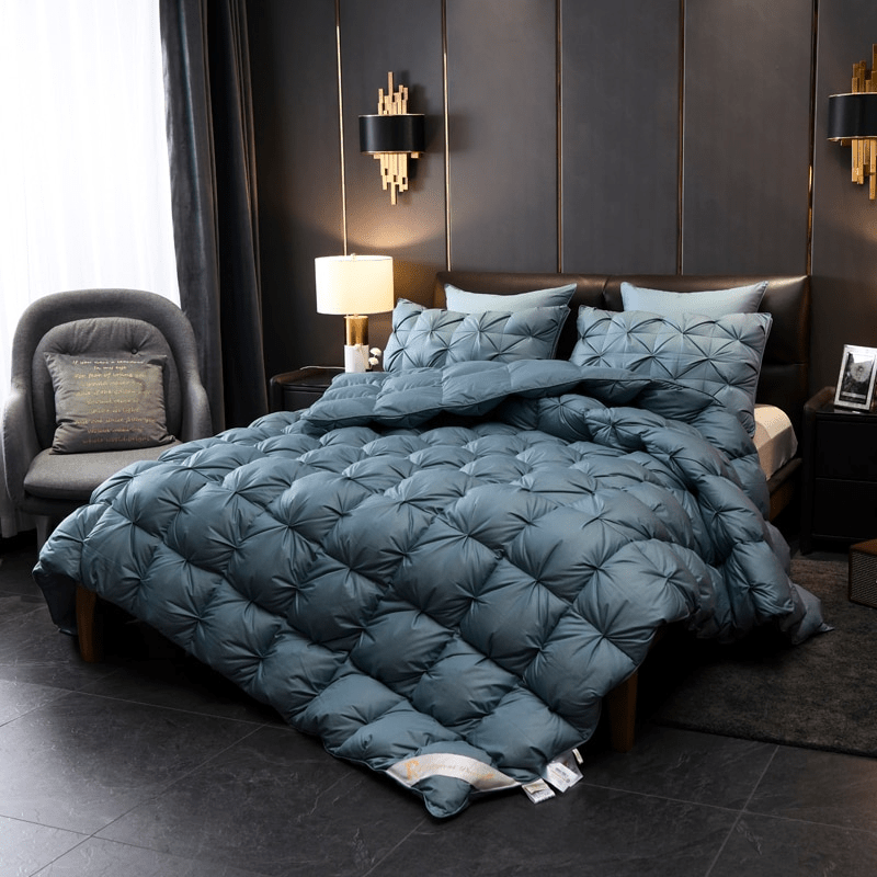 Tanya Blue Pinch Quilted Goose Down Comforter - WonderlandByLilian