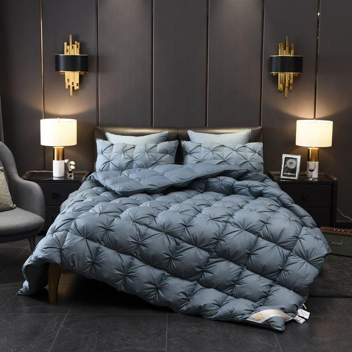 Tanya Blue Pinch Quilted Goose Down Comforter - WonderlandByLilian