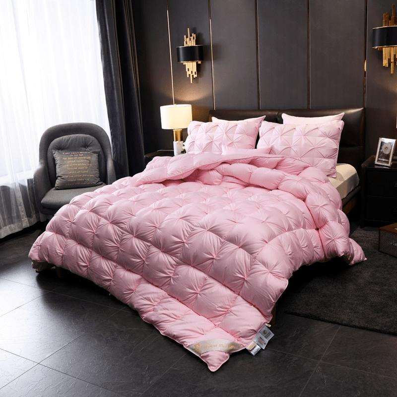 Tanya Pink Pinch Quilted Goose Down Comforter - WonderlandByLilian