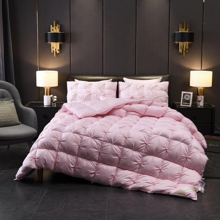 Tanya Pink Pinch Quilted Goose Down Comforter - WonderlandByLilian