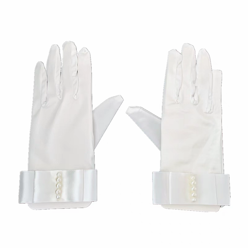 Satin Wedding Gloves with Pearl Cuff Detail - Classic Bridal Accessory