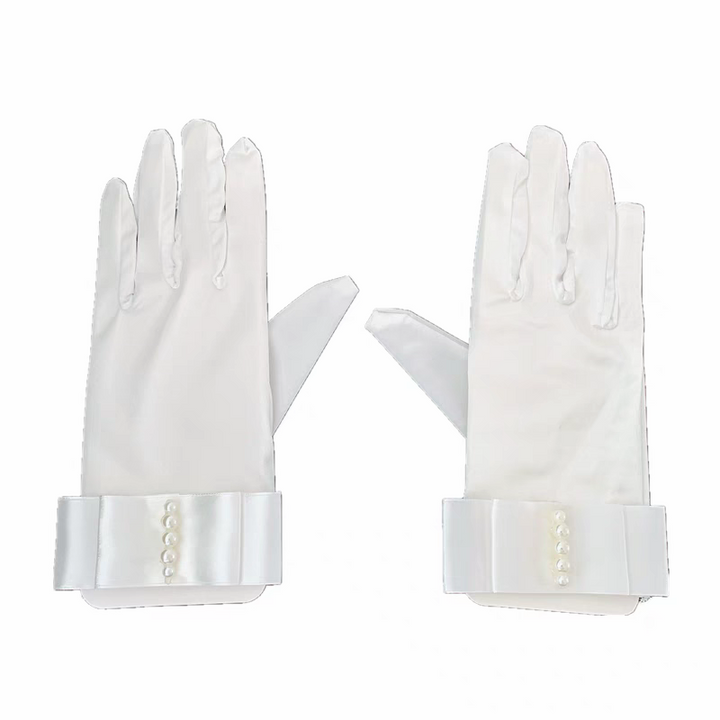 Satin Wedding Gloves with Pearl Cuff Detail - Classic Bridal Accessory