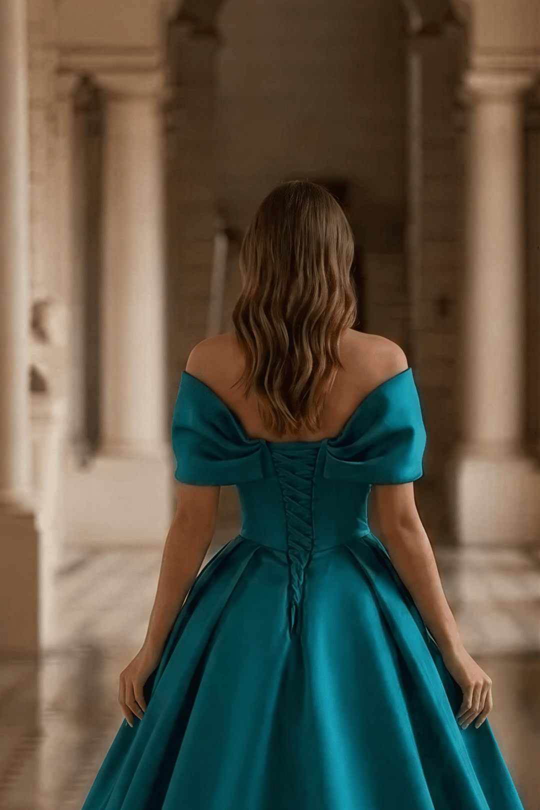 Teal Satin Ball Gown with Off Shoulder Draped Bodice Elegant Princess Evening Dress Regal Minimalist Couture Formal Gown Plus Size - WonderlandByLilian