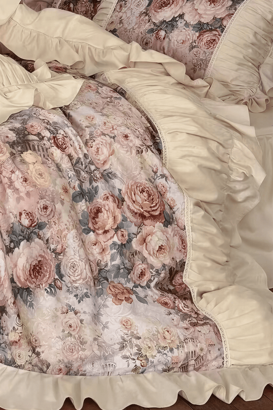 The 'Antique Rose' Beige Manor Bedding Set - WonderlandByLilian