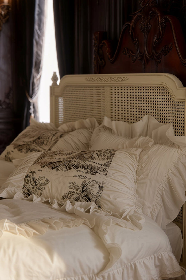 The 'Château Étoile Blanche' Embroidered Ruffled Bedding Set - WonderlandByLilian