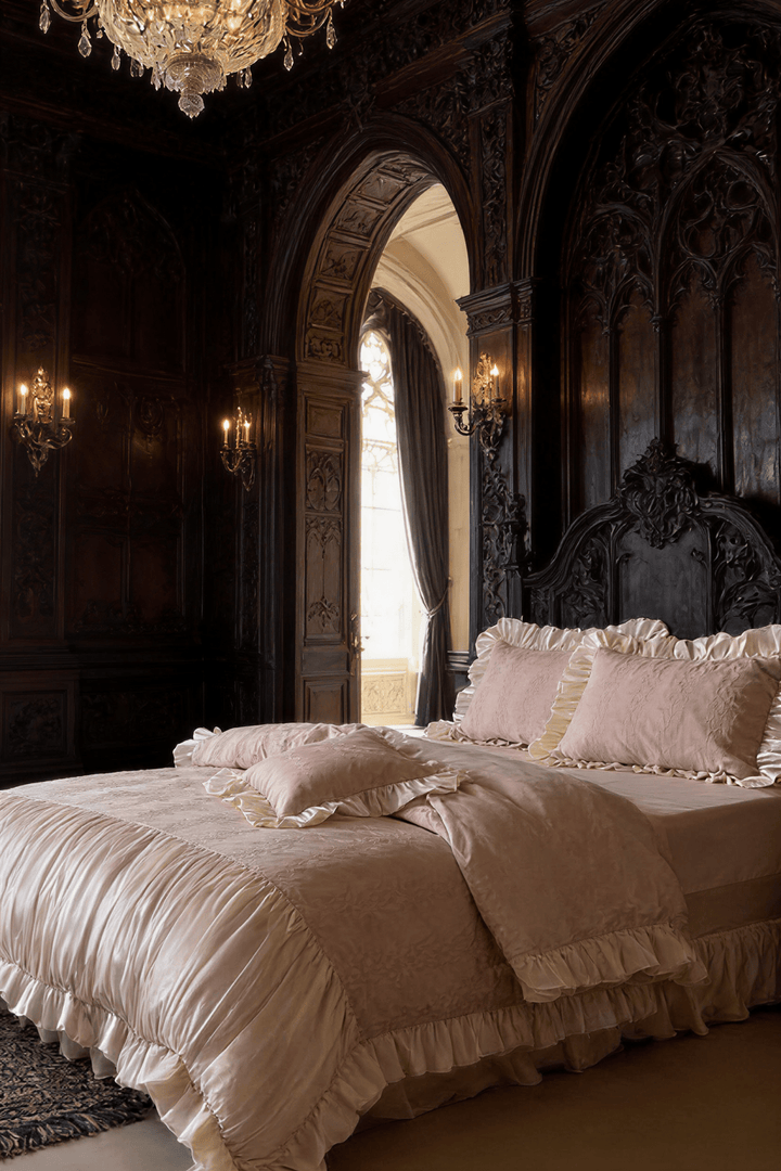 The 'Château Rosaline' Jacquard Ruffled Bedding Set - WonderlandByLilian