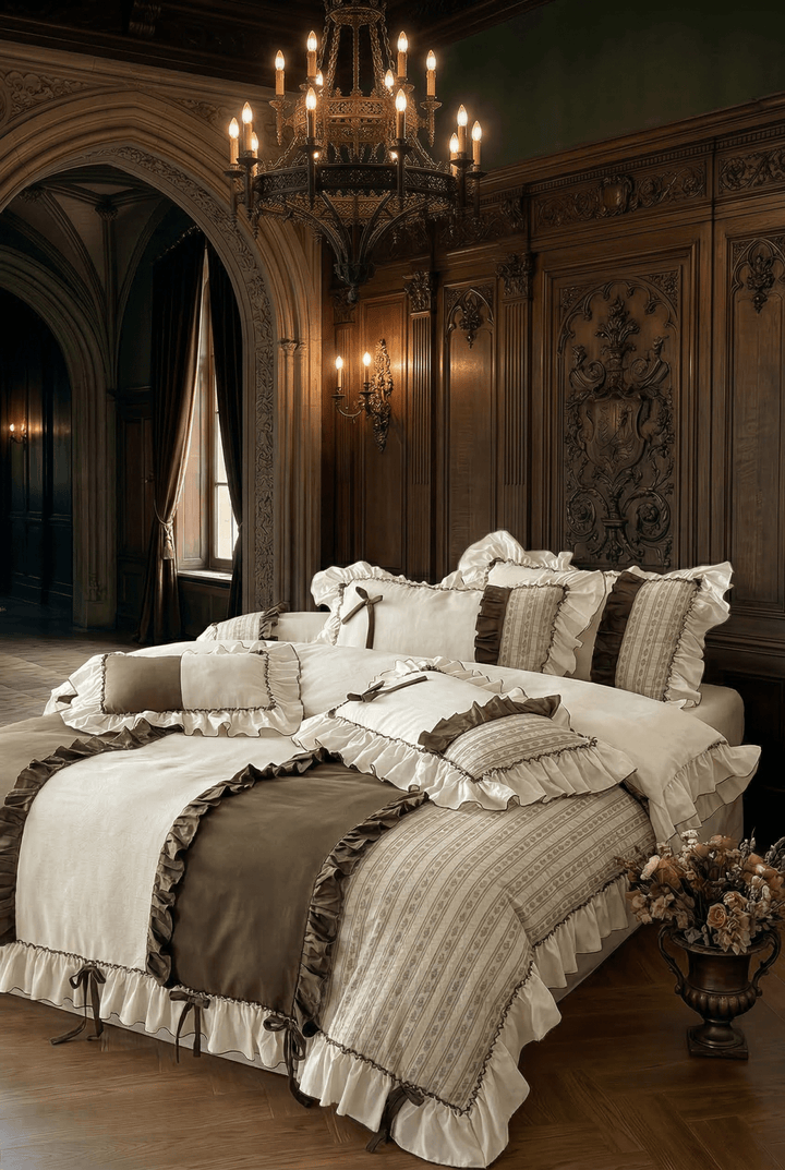 The 'Chocolate Manor' Striped Cotton - Linen Bedding Set - WonderlandByLilian