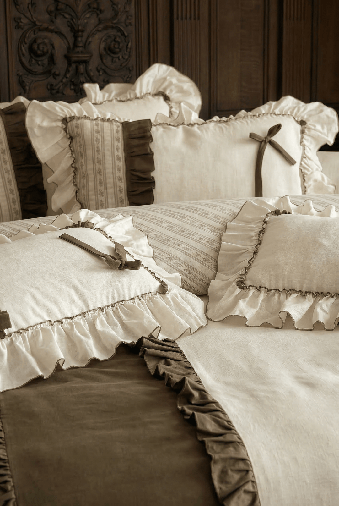 The 'Chocolate Manor' Striped Cotton - Linen Bedding Set - WonderlandByLilian