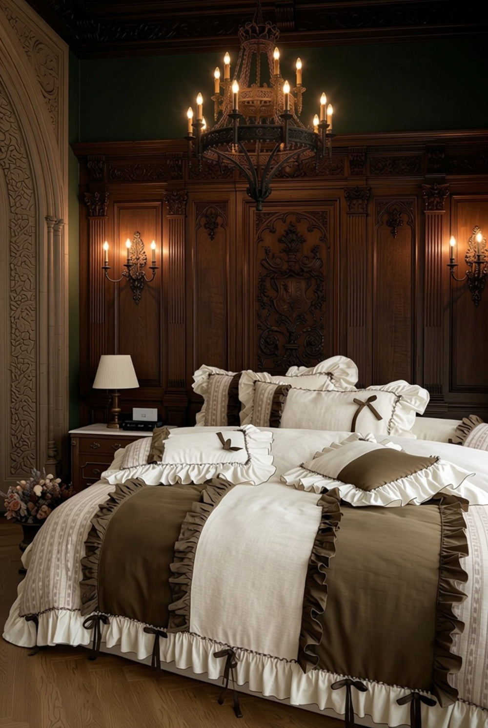 The 'Chocolate Manor' Striped Cotton - Linen Bedding Set - WonderlandByLilian