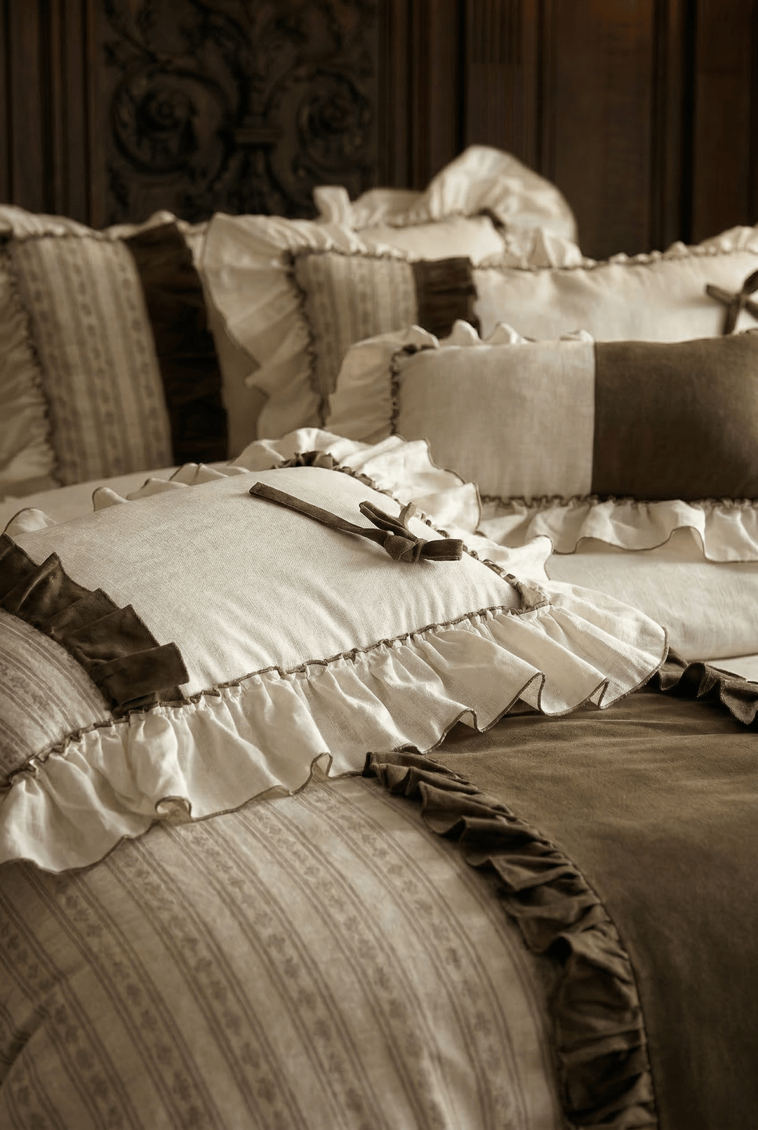 The 'Chocolate Manor' Striped Cotton - Linen Bedding Set - WonderlandByLilian