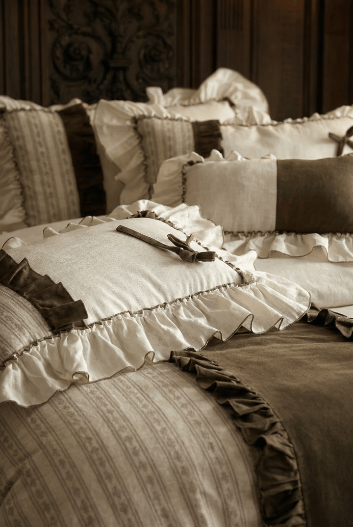 The 'Chocolate Manor' Striped Cotton - Linen Bedding Set - WonderlandByLilian