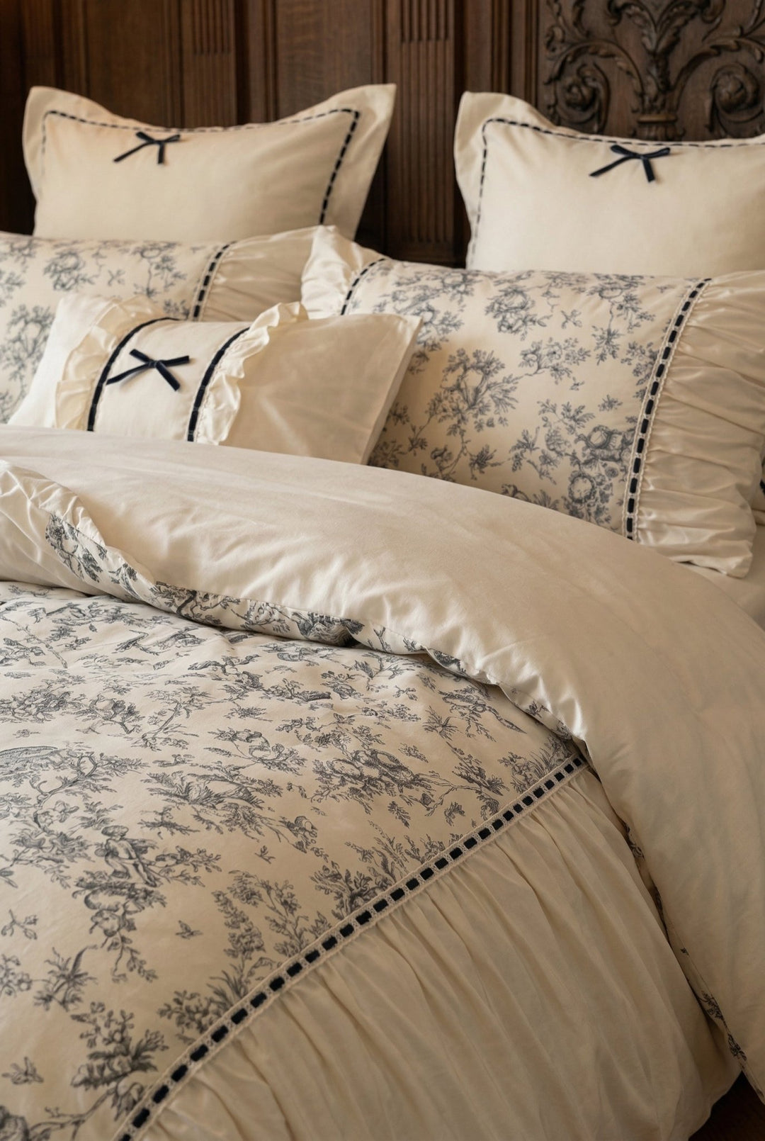 The 'Manor Blue' Vintage Blue Pure Cotton Ruffled Bedding Set - WonderlandByLilian