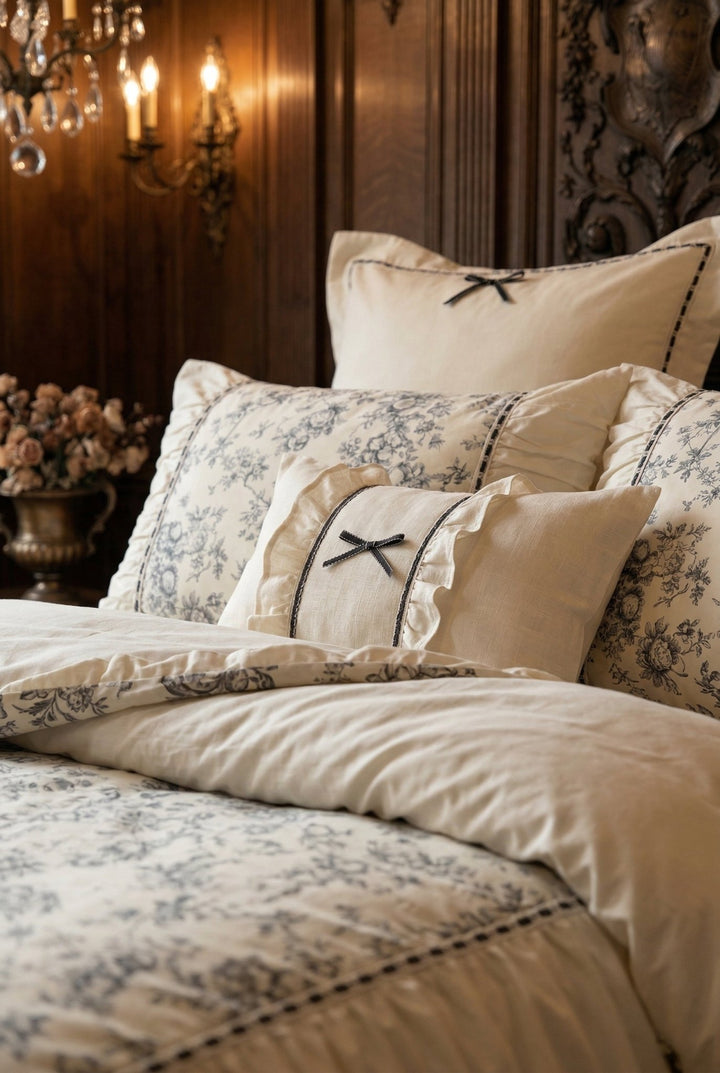 The 'Manor Blue' Vintage Blue Pure Cotton Ruffled Bedding Set - WonderlandByLilian