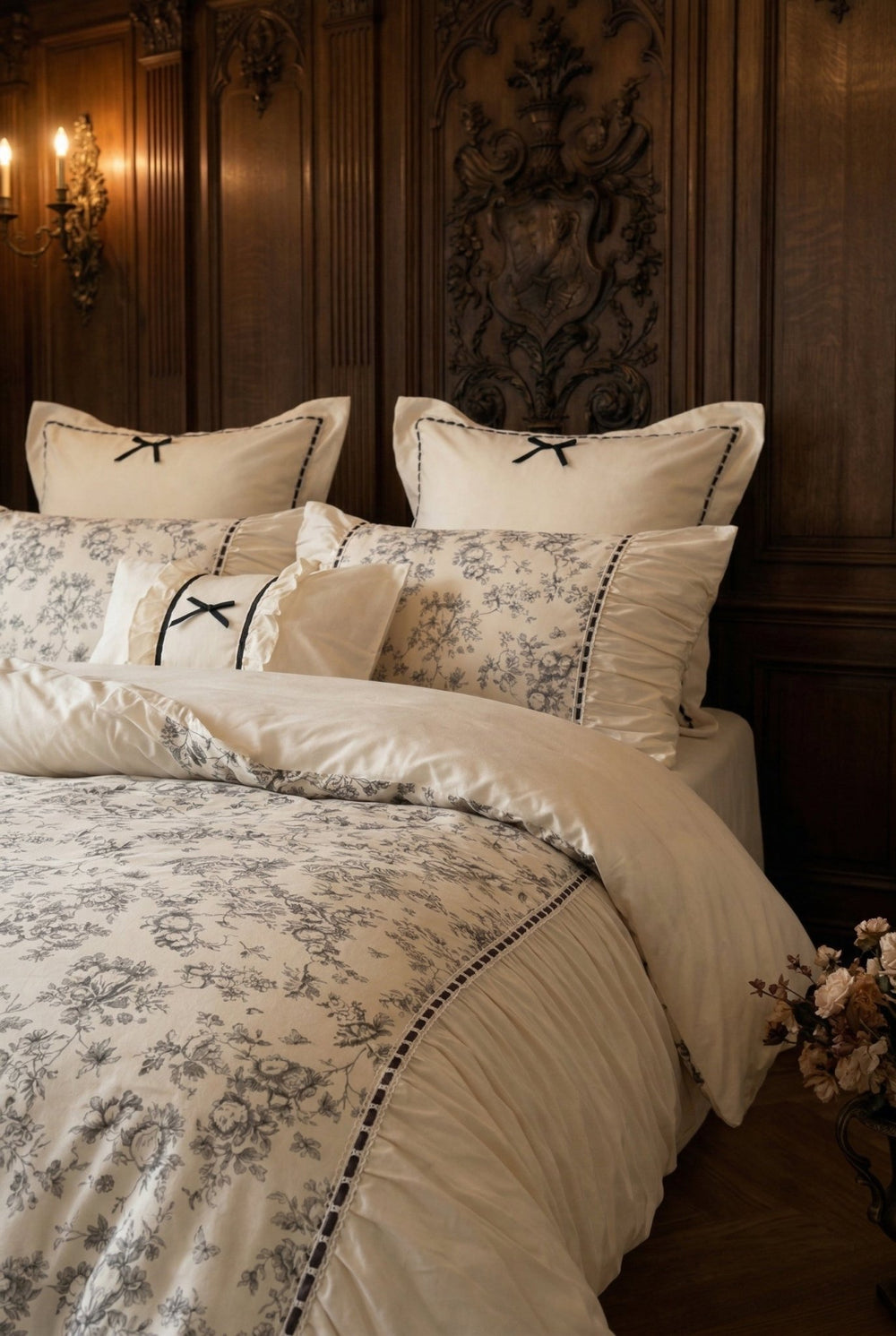 The 'Manor Blue' Vintage Blue Pure Cotton Ruffled Bedding Set - WonderlandByLilian