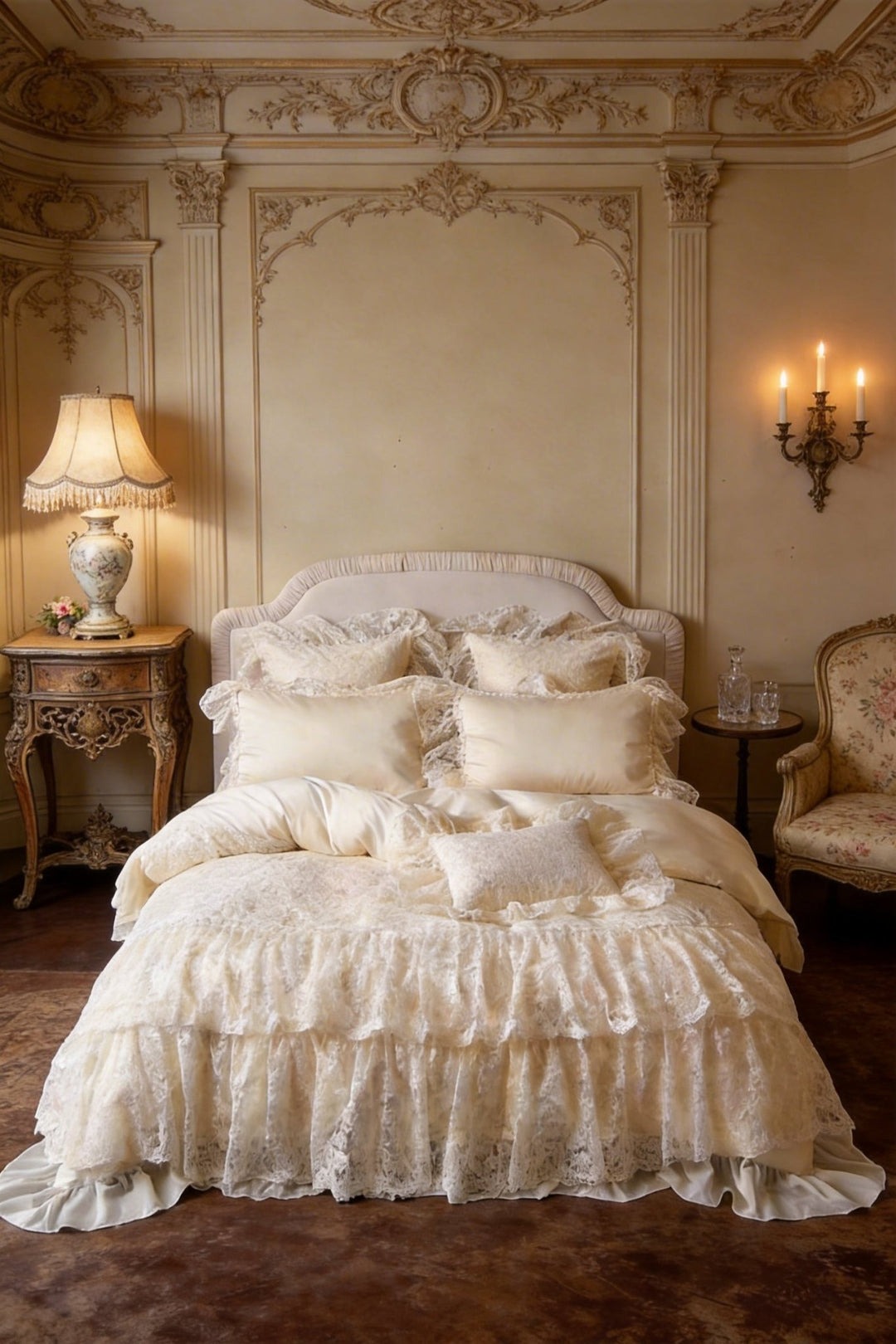 The 'Manor Lace' Ivory Pure Cotton Ruffled Bedding Set - WonderlandByLilian