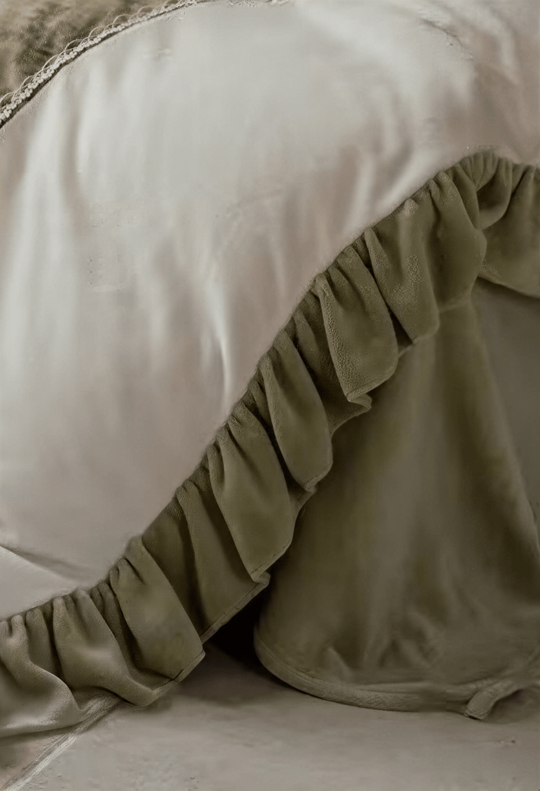 The 'Meadow Whisper' Sage & Cream Ruffled Bedding Set - WonderlandByLilian