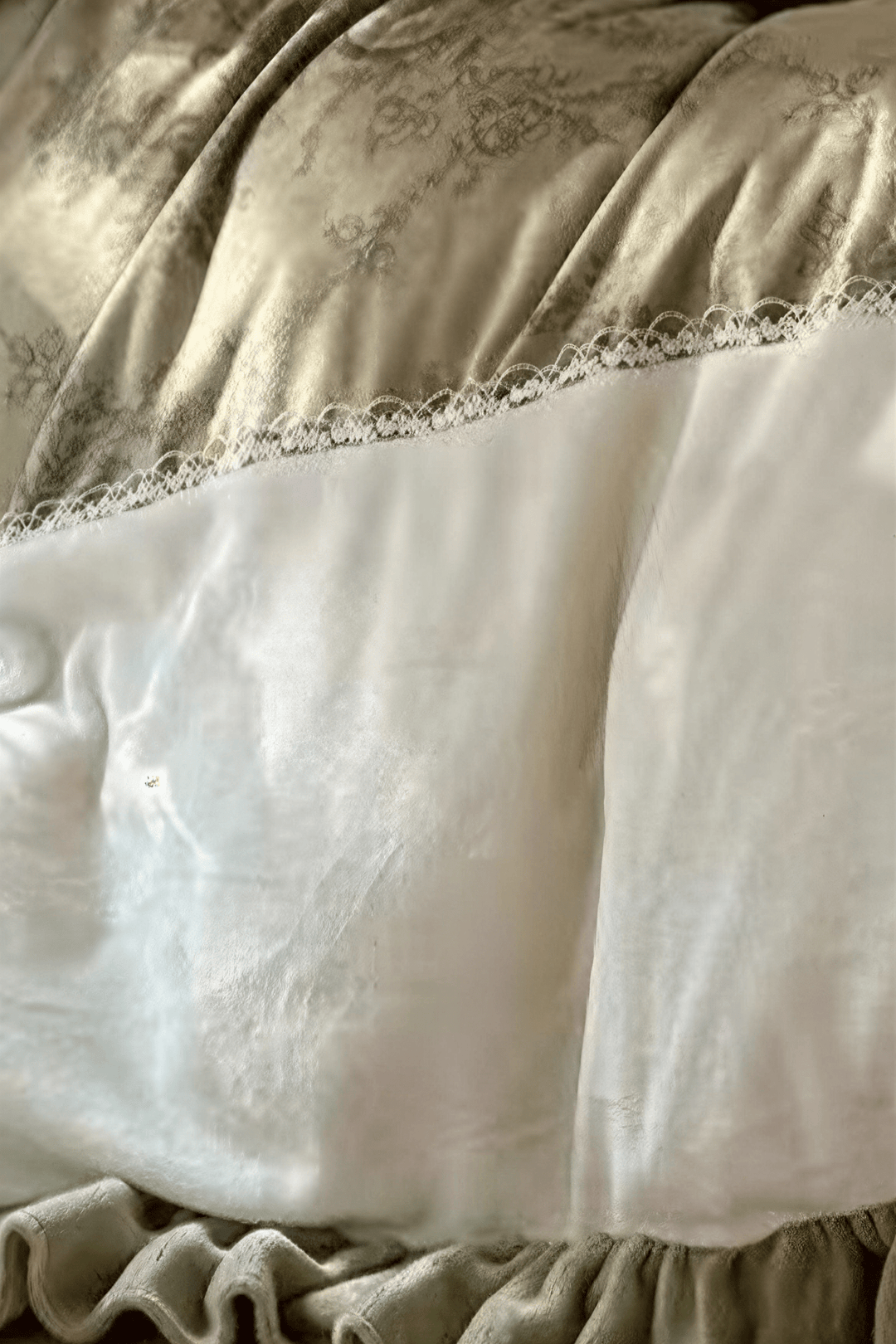 The 'Meadow Whisper' Sage & Cream Ruffled Bedding Set - WonderlandByLilian
