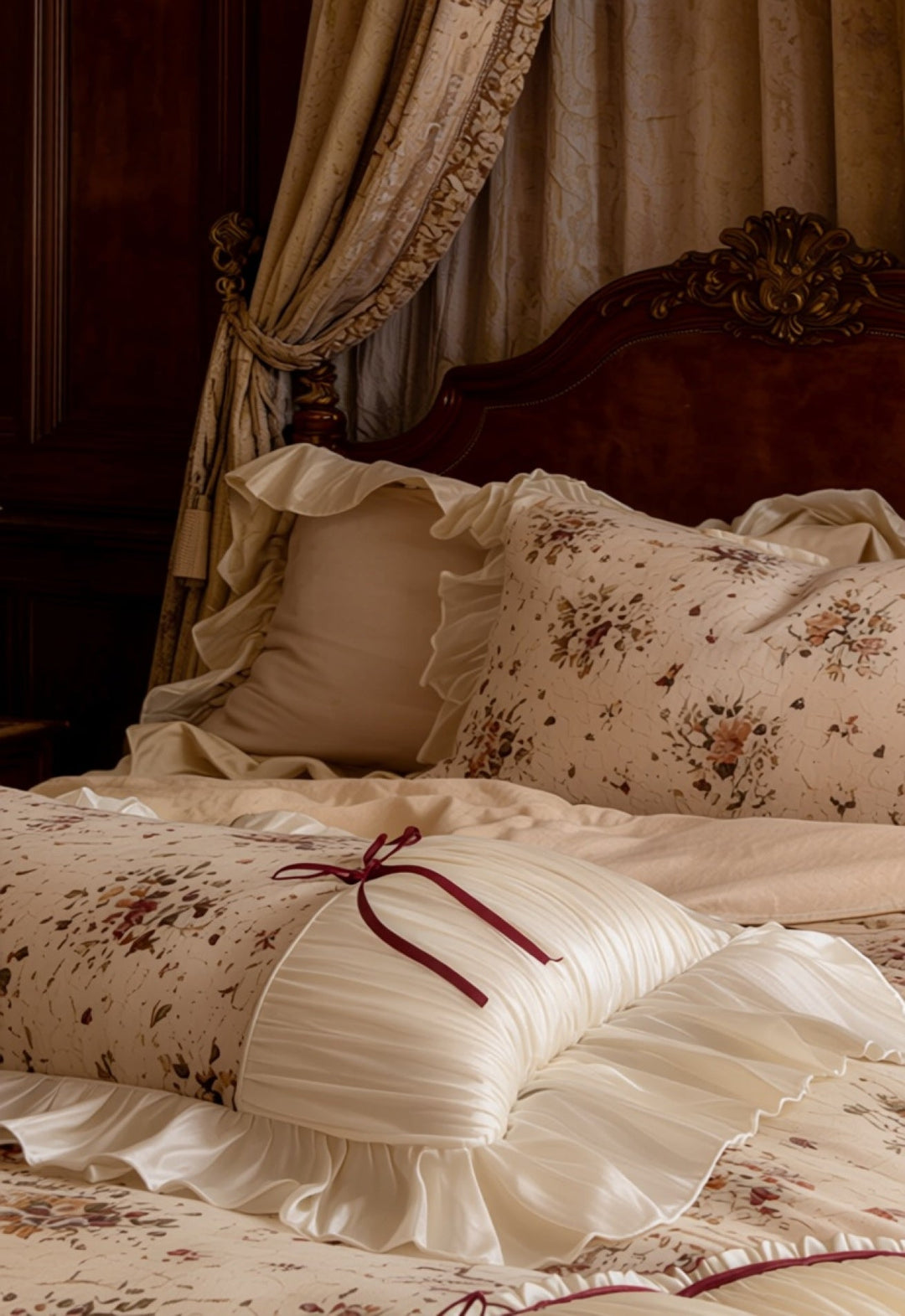 The 'Mocha Blossom' Ivory Ruffled Cotton Bedding Set - WonderlandByLilian
