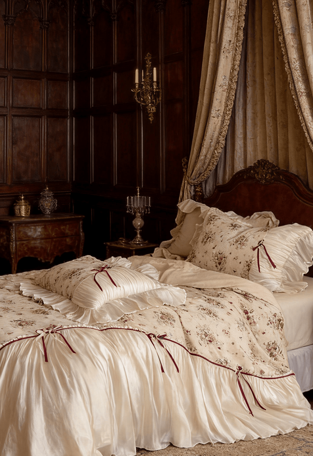The 'Mocha Blossom' Ivory Ruffled Cotton Bedding Set - WonderlandByLilian