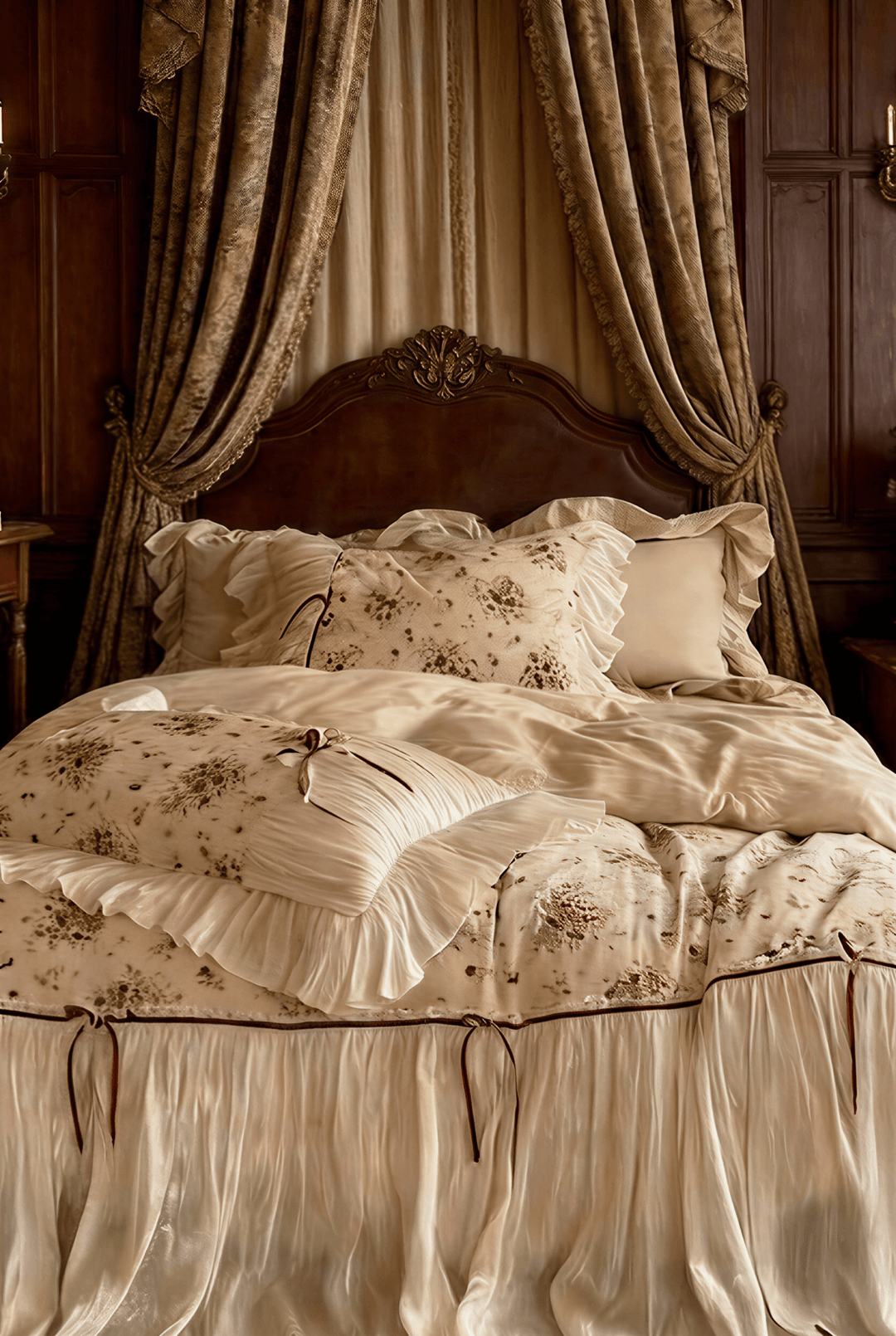 The 'Mocha Blossom' Ivory Ruffled Cotton Bedding Set - WonderlandByLilian