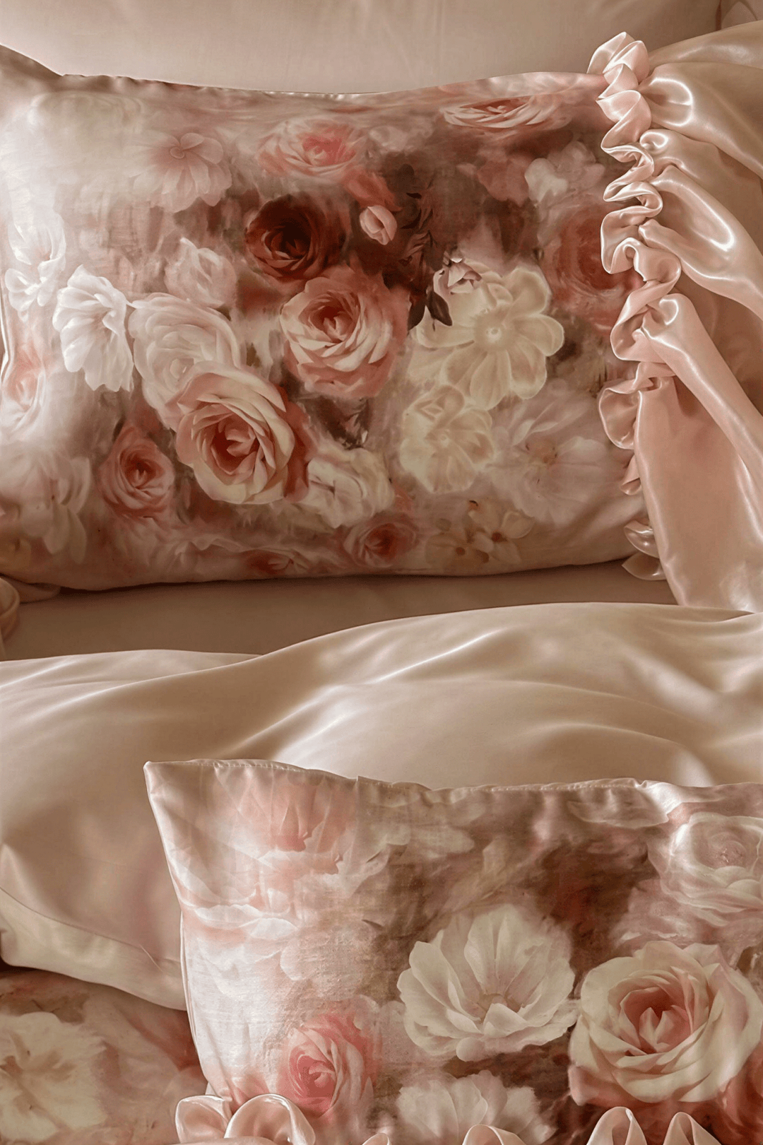 The 'Roseraie Lumière' Ruffled Floral Tencel Cotton Bedding Set - WonderlandByLilian