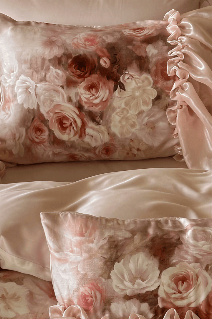 The 'Roseraie Lumière' Ruffled Floral Tencel Cotton Bedding Set - WonderlandByLilian
