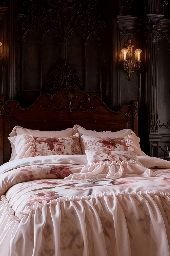 The 'Roseraie Lumière' Ruffled Floral Tencel Cotton Bedding Set - WonderlandByLilian