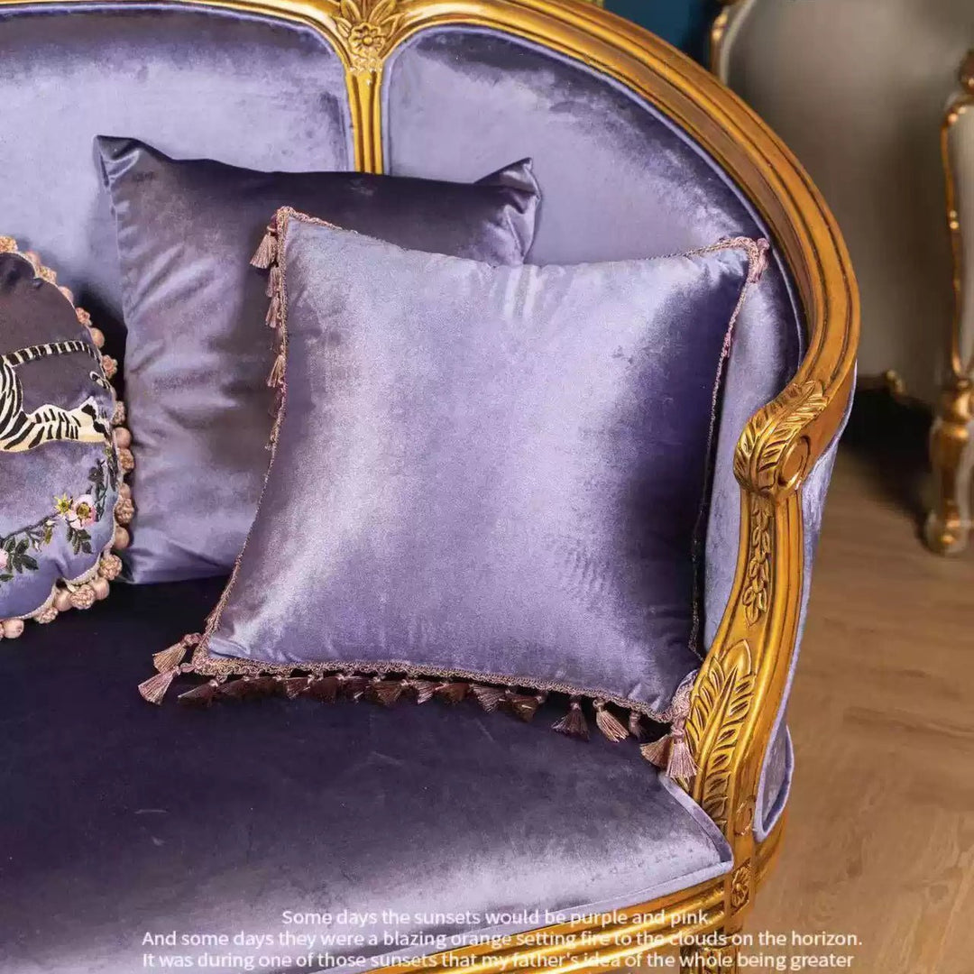 “The Velvet Sprint” – Embroidered Tiger Round Velvet Cushion with Tassel Trim - WonderlandByLilian