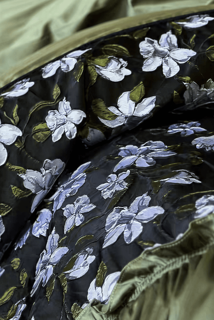 The 'Verdant Nocturne' Botanical Cotton Velvet Bedding Set - WonderlandByLilian