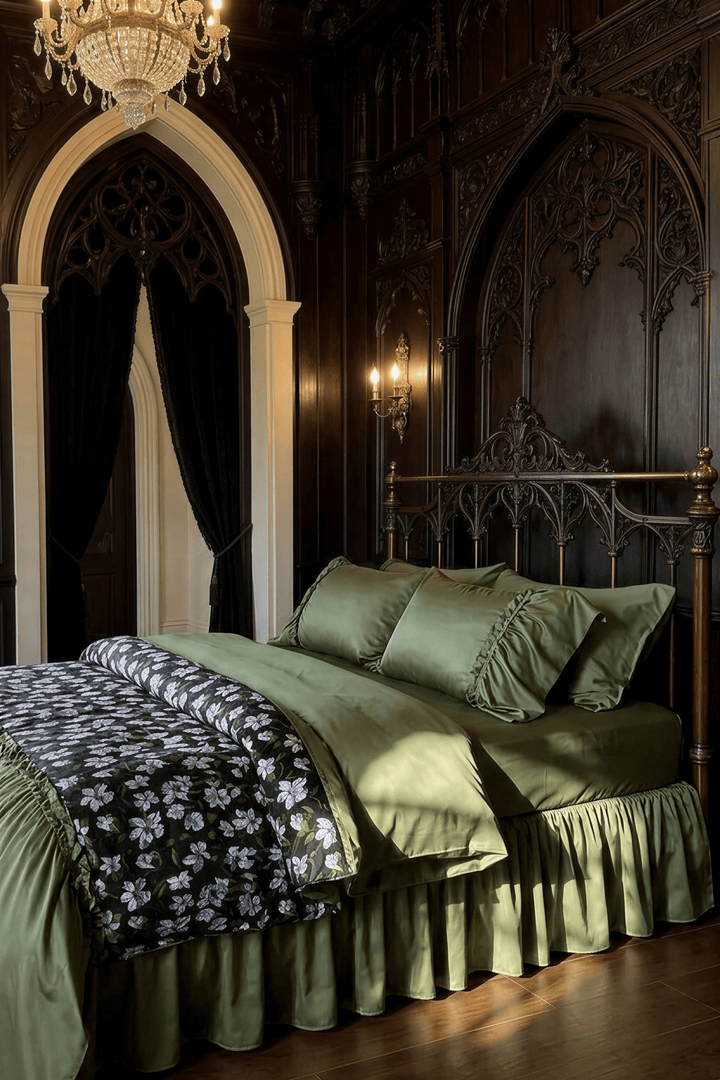 The 'Verdant Nocturne' Botanical Cotton Velvet Bedding Set - WonderlandByLilian