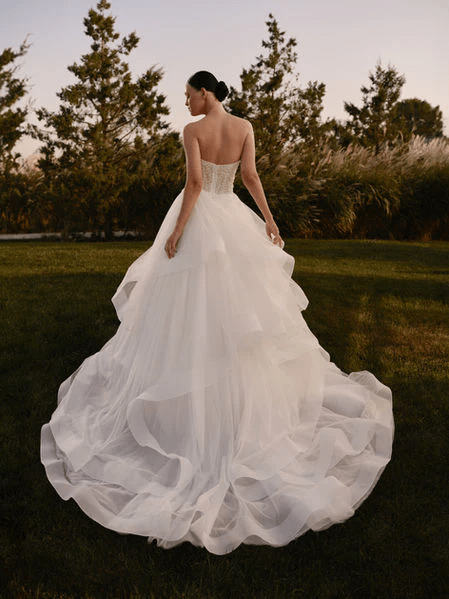 Tiered Bridal Gown with Beaded Corset and Pearl Embroidery – Strapless Wedding Dress - Wedding Dress Corset with Pearl Beading Plus Size