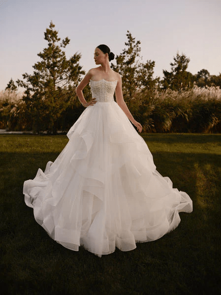 Tiered Bridal Gown with Beaded Corset and Pearl Embroidery – Strapless Wedding Dress - Wedding Dress Corset with Pearl Beading Plus Size - Diana - WonderlandByLilian