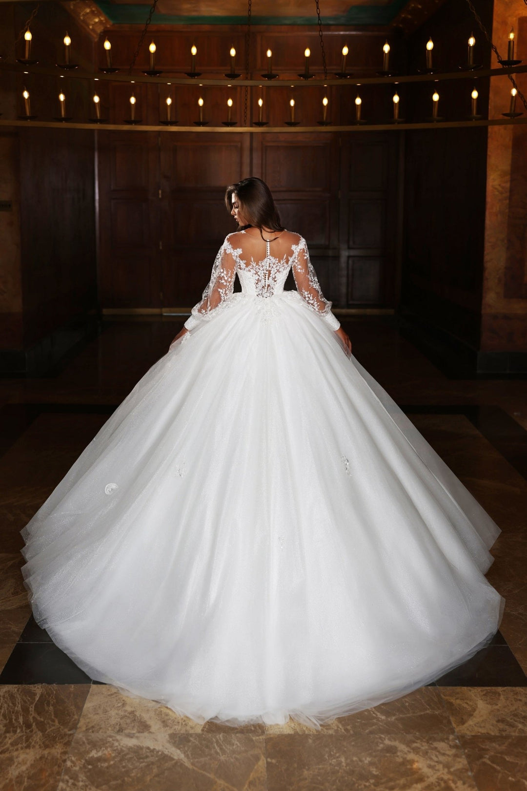 Timeless Ball Gown Wedding Dress with Plunging V-Neck and Delicate Lace Sleeves Plus Size - WonderlandByLilian