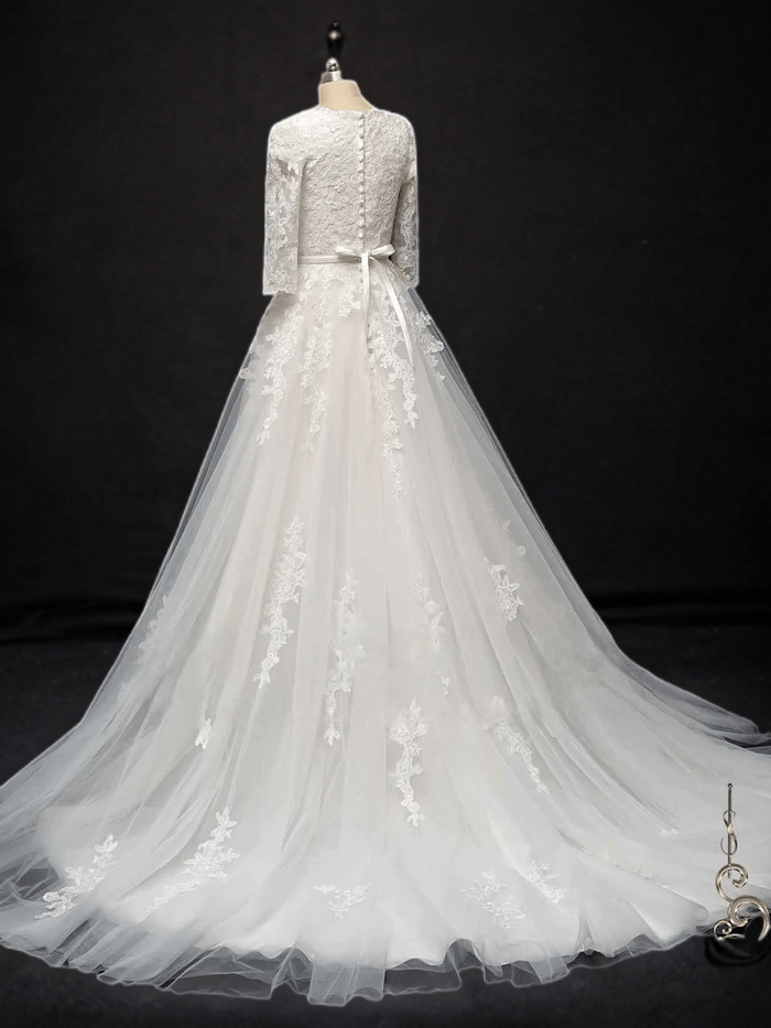 Timeless Elegance: Modest Lace Wedding Dress with Half Sleeves - WonderlandByLilian