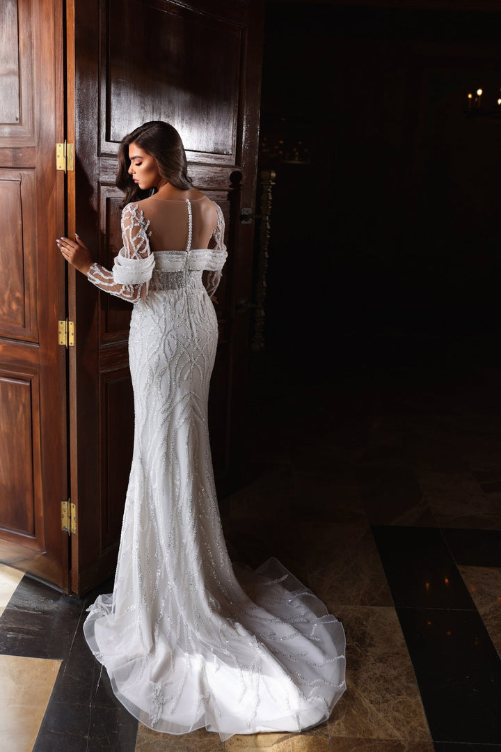 Timeless Elegance Off-the-Shoulder Lace Wedding Dress with Sheer Sleeves Plus Size - WonderlandByLilian