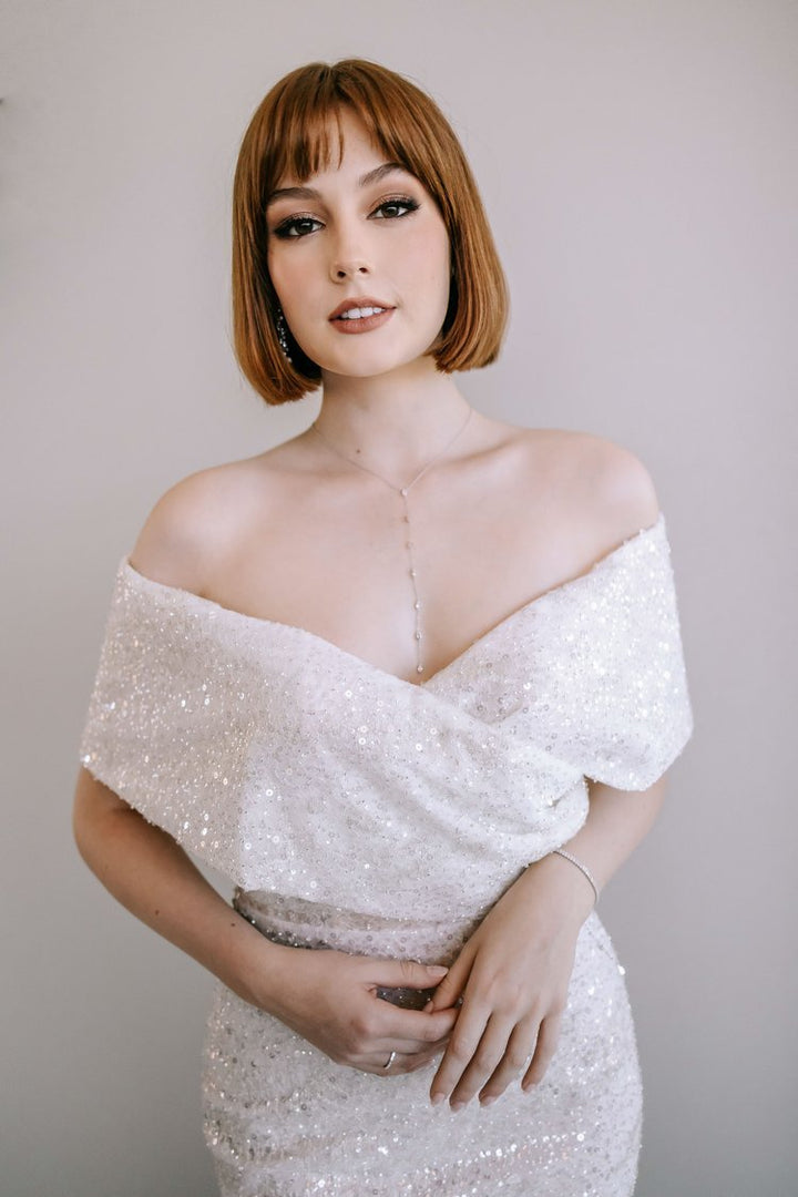 Timeless Sequined Wedding Gown with Off-Shoulder Sleeves Plus Size - ISLA - WonderlandByLilian