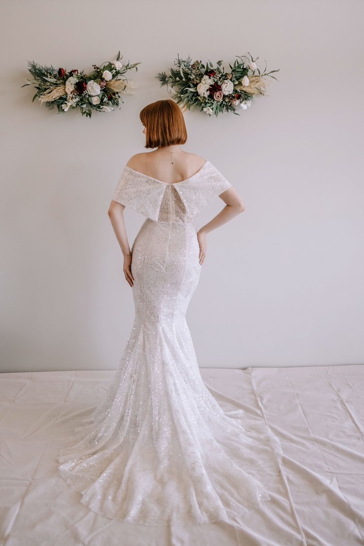 Timeless Sequined Wedding Gown with Off-Shoulder Sleeves Plus Size - ISLA - WonderlandByLilian