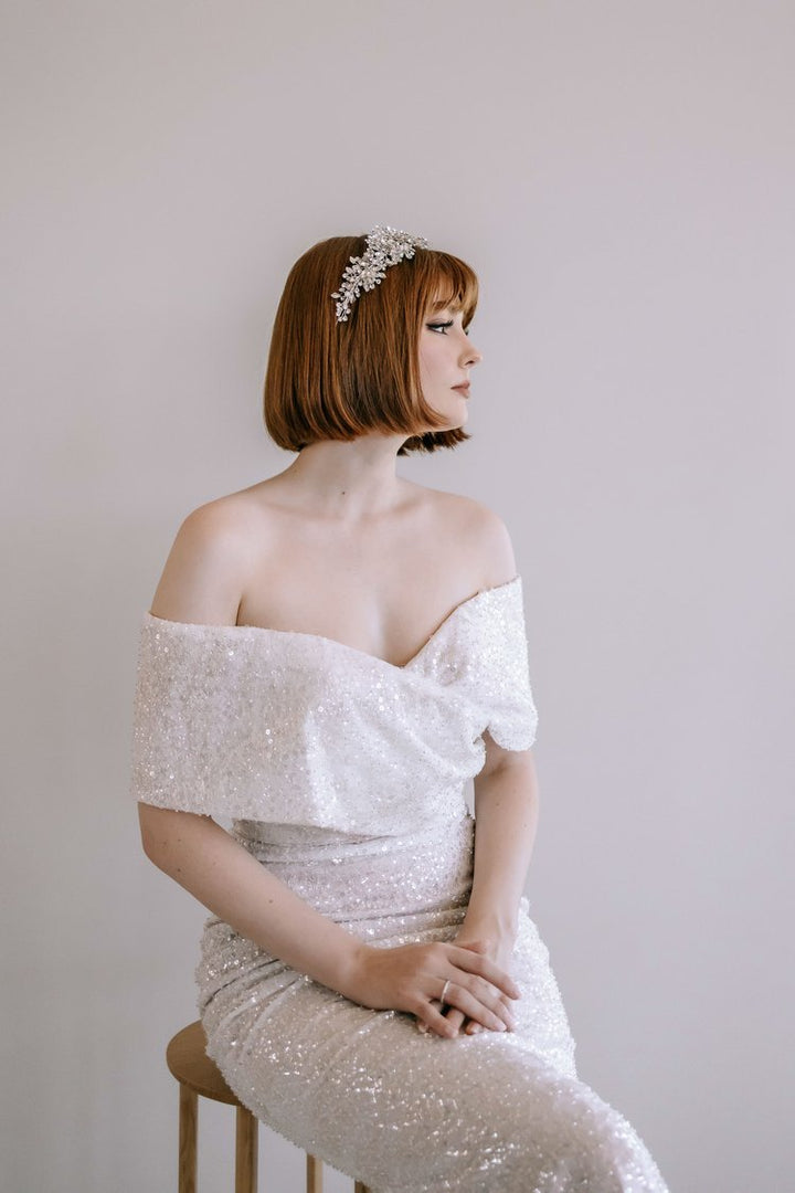 Timeless Sequined Wedding Gown with Off-Shoulder Sleeves Plus Size - ISLA - WonderlandByLilian