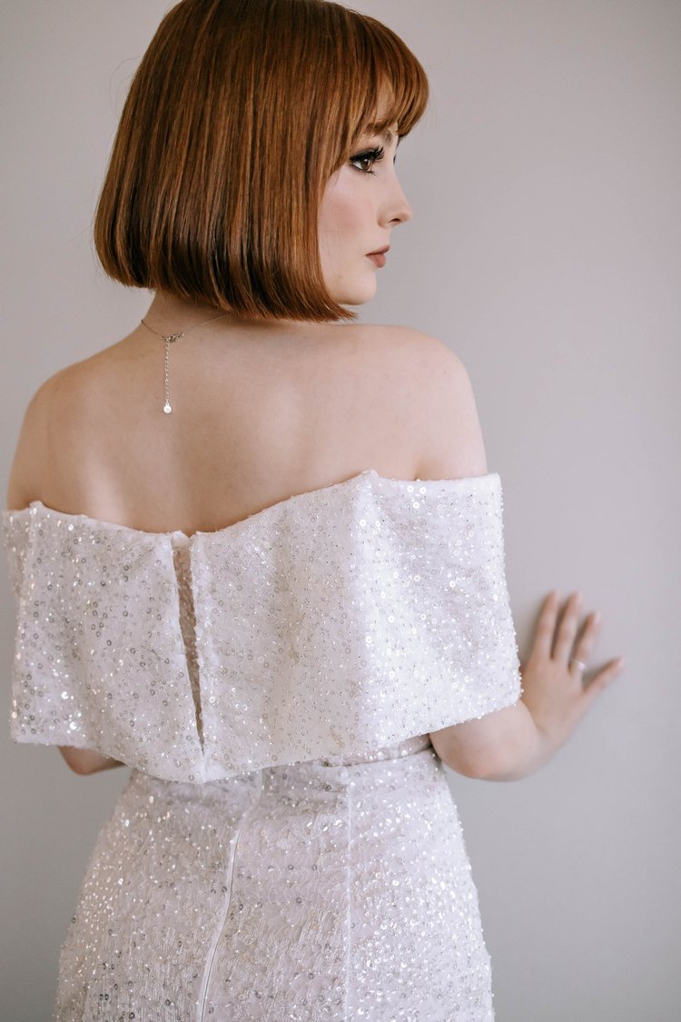 Timeless Sequined Wedding Gown with Off-Shoulder Sleeves Plus Size - ISLA - WonderlandByLilian