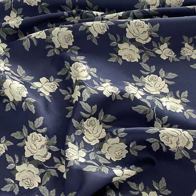 Traditional Chinese Style Jacquard Fabric with Gold - Woven Floral Rose Patterns for Qipao and Dressmaking - WonderlandByLilian