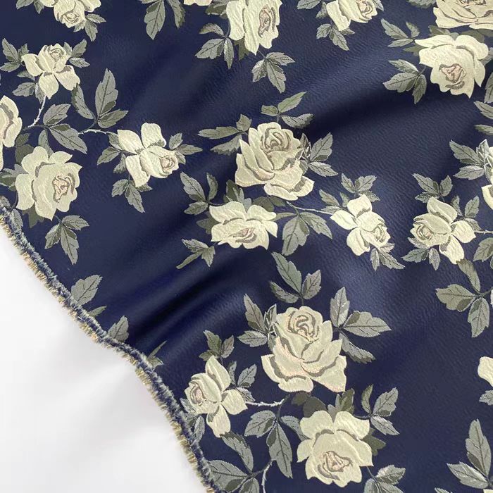 Traditional Chinese Style Jacquard Fabric with Gold - Woven Floral Rose Patterns for Qipao and Dressmaking - WonderlandByLilian