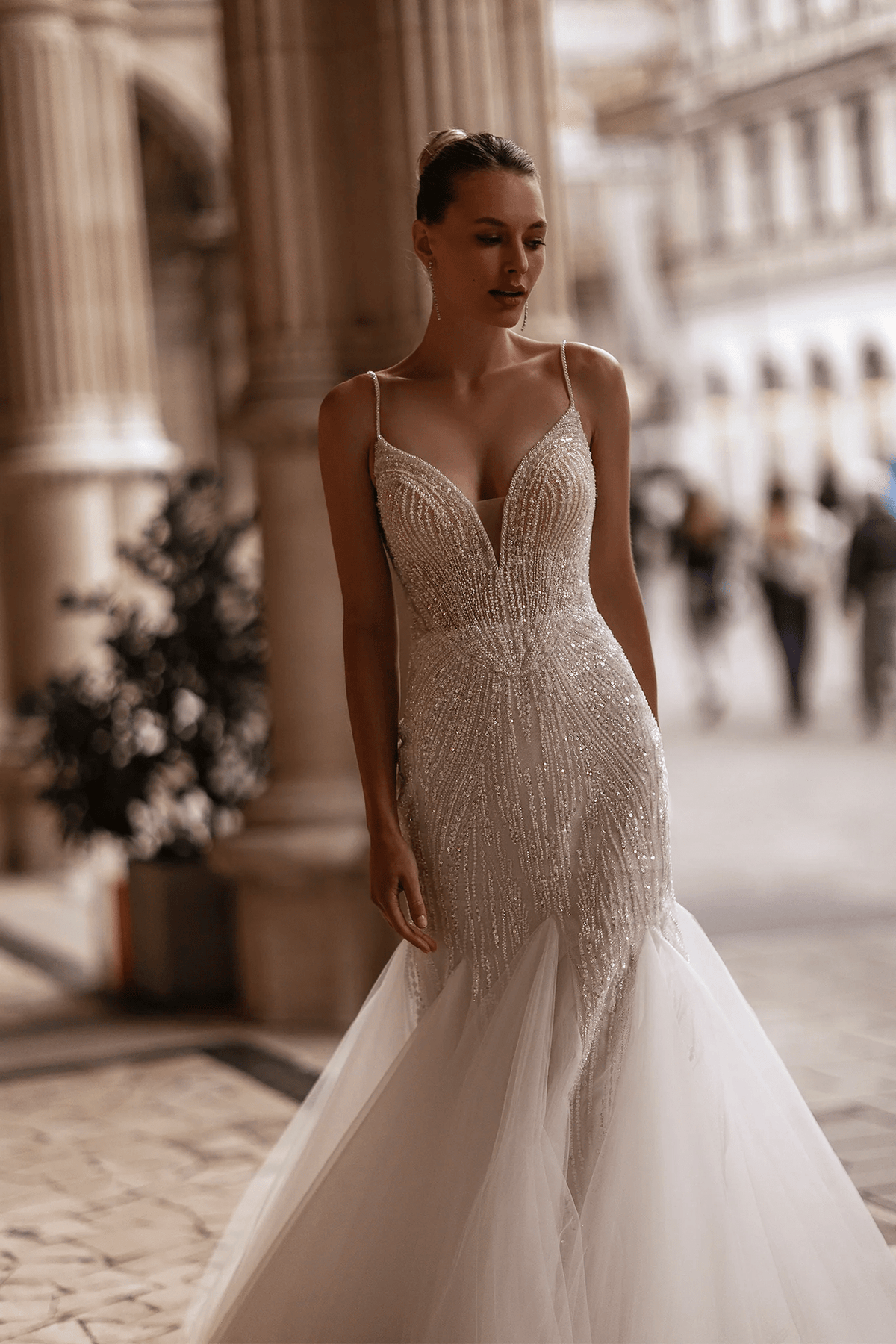 Trumpet Wedding Dress with Long Lace Sleeves – V-Neck Bridal Gown Trum