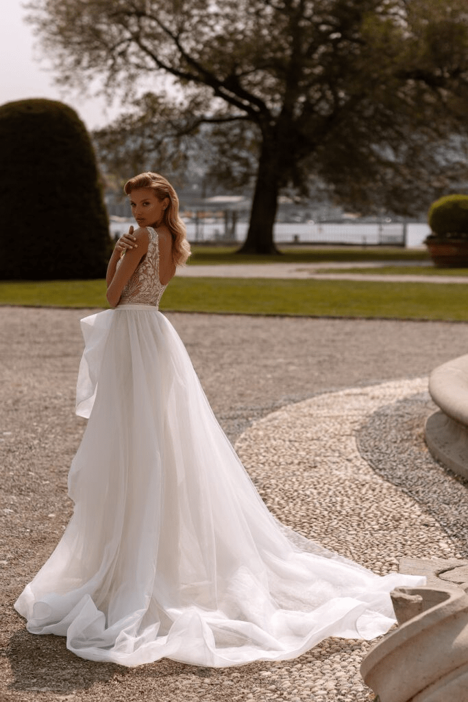 Tulle Mermaid Wedding Gown with Train - Sleeveless Wedding Dress with V - Neck - Convertible Wedding Dress Plus Size - WonderlandByLilian
