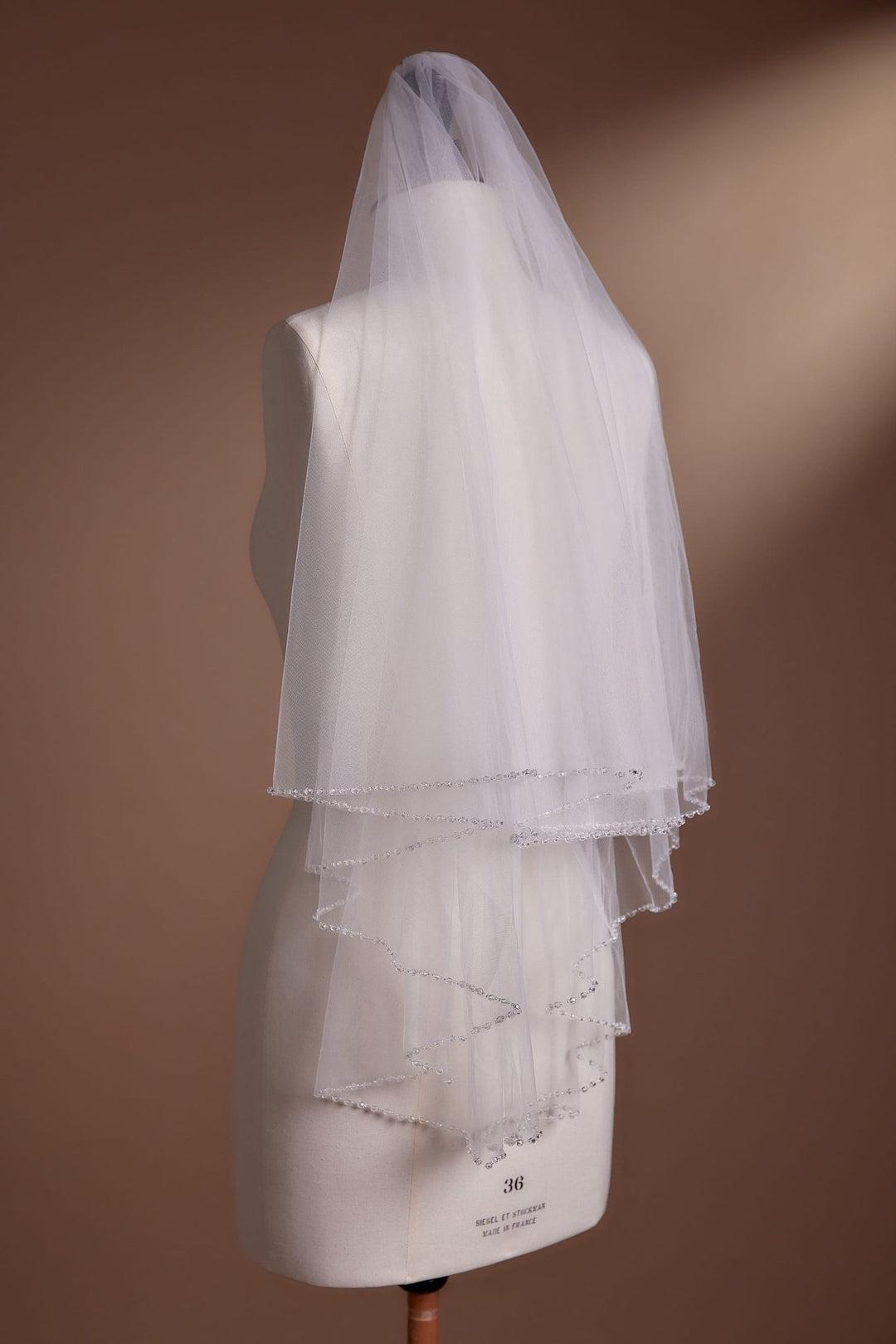 Two-Tier Blusher Veil with Beaded Edge Detailing for Elegant Brides - WonderlandByLilian